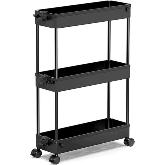 Slim Rolling Storage Cart Laundry Room Organization 3 Tier Mobile Shelving Unit - Picture 1 of 6